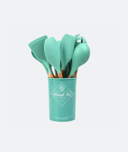 Silicone Assorted Kitchen Cooking Utensils Set with Plastic Holder – Set of 12