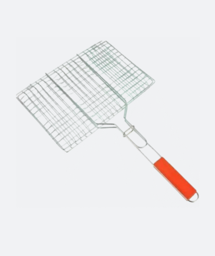 Heavy-Duty Metal BBQ Basket Grill with Wooden Handle – Perfect for Meat, Fish & Veggies